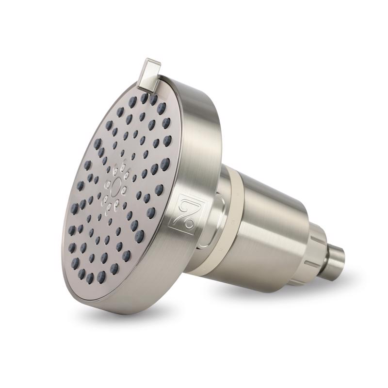 12156 Shower Head, Round, 1.8 gpm, 1/2 in Connection, 4 -Spray Function, Plastic, Brushed Nickel, 7 in L