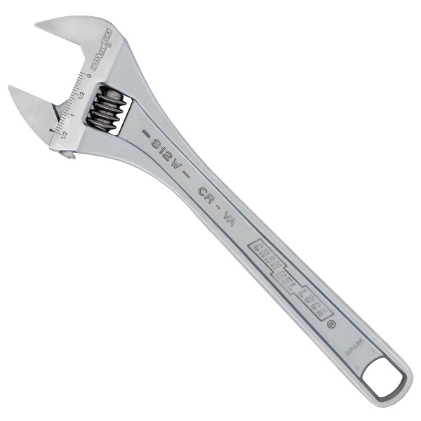 WIDEAZZ Series 812W Adjustable Wrench, 12 in OAL, 1-1/2 in Jaw, Steel, Chrome, Plain-Grip Handle