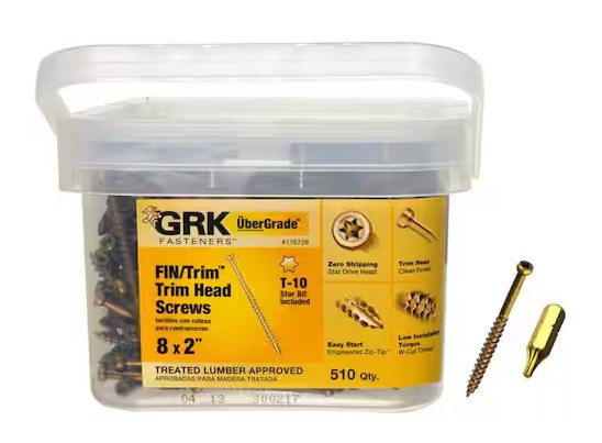 116728 Finishing Screw, #8 Thread, 2 in L, Trim Head, Star Drive, Brass, Steel, 510 PK