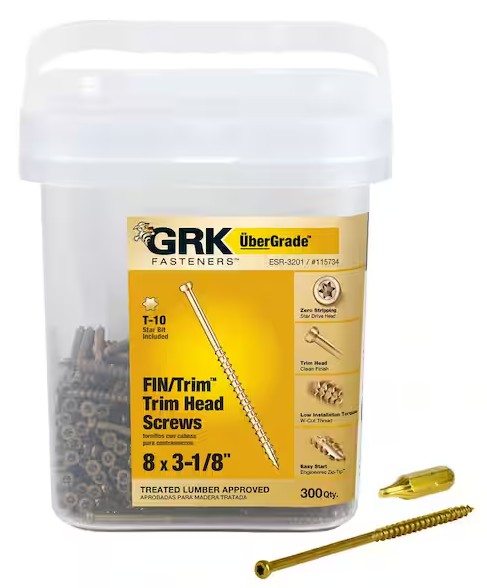 115734 Finishing Screw, #8 Thread, 3-1/8 in L, Trim Head, Star Drive, Brass, Steel, 300 PK