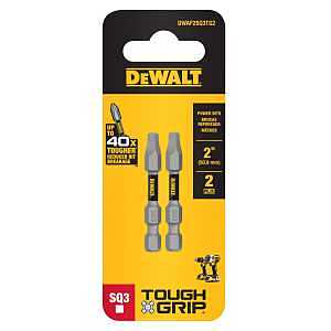 TOUGHGRIP DWAF2SQ3TG2 Screwdriver Bit, #3 Drive, Square Drive, 1/4 in Shank, Hex Shank, 2 in L, Steel