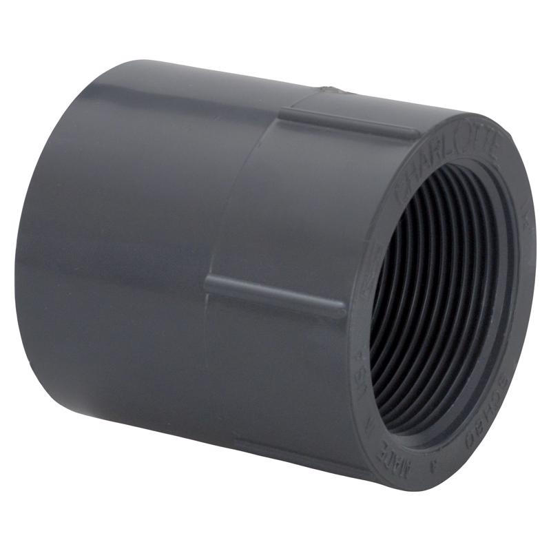 PVC 08101 2000 Pipe Adapter, 2 in, Socket x FPT, SCH 80, PVC, Gray,