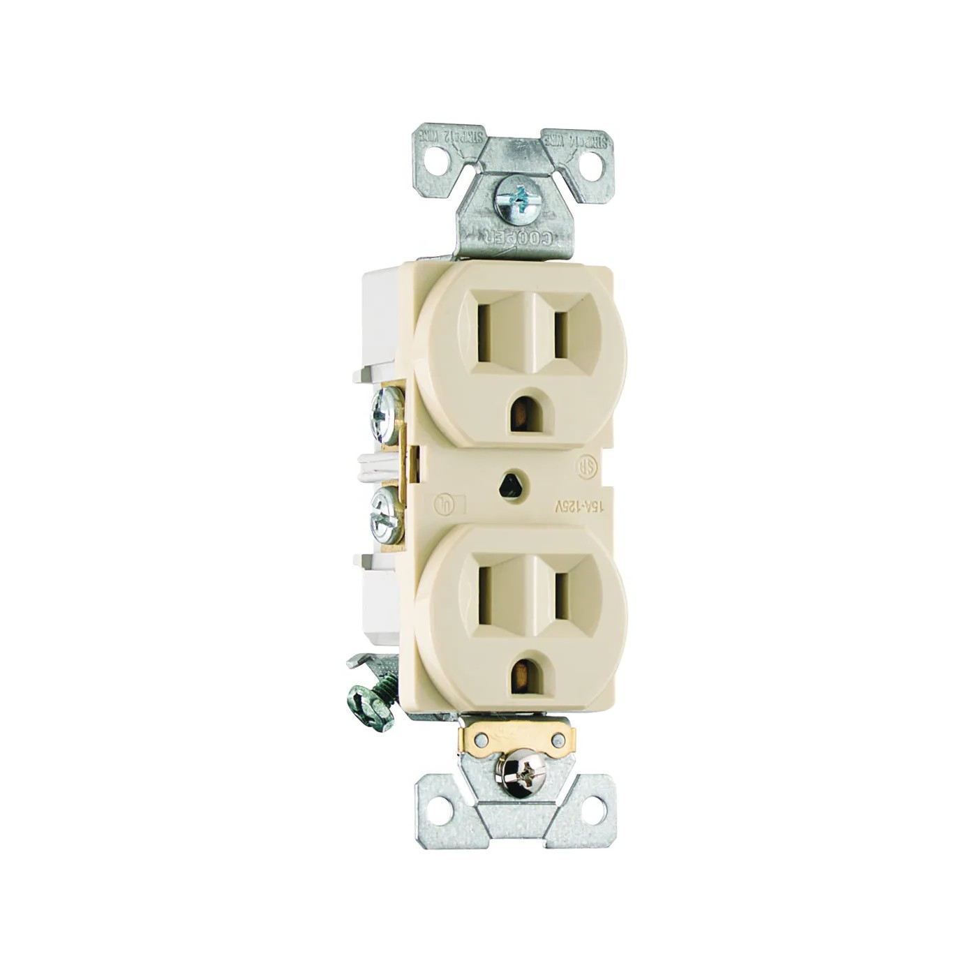 C1507V Duplex Receptacle, 2 -Pole, 15 A, 125 V, NEMA: 5-15R, Ivory