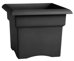 57914 Box Planter, 14 in W, 14 in D, Square, Thick Wall Design, Plastic, Black