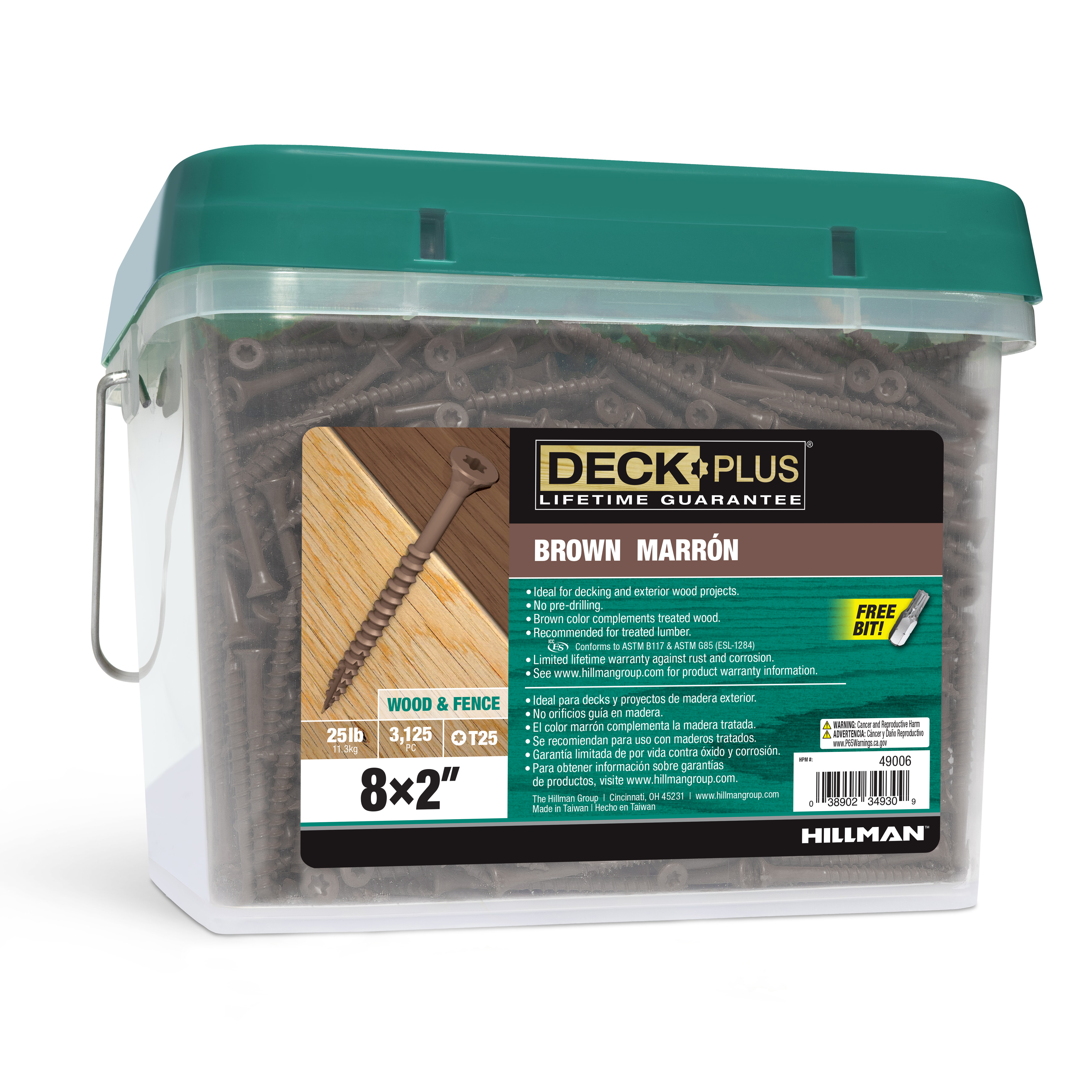 Deck Plus Brown Deck Screws #8 Thread, 2 in L,T25 Drive Size, Carbon Steel, Star Drive, 25 lb
