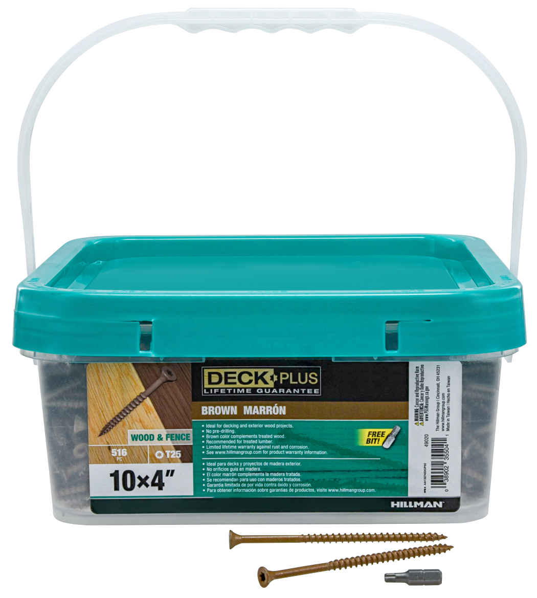 Brown Deck Screws, #10 Thread, 4 in L,T25 Drive Size, Carbon Steel, Star Drive, 516 PK