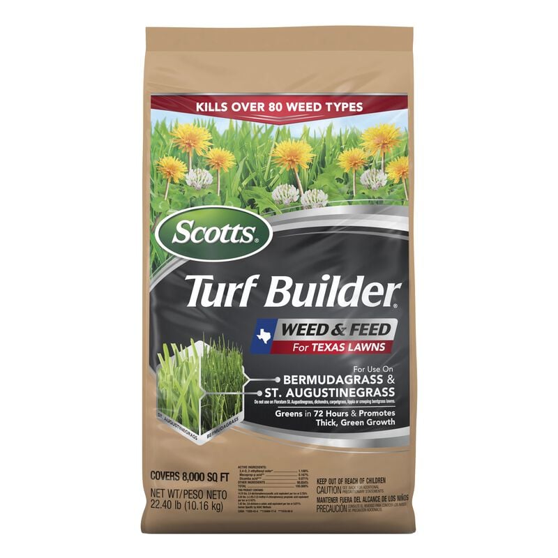 Turf Builder 52222 Weed and Feed Fertilizer, Granular, 8,000 sq-ft, 22.4 lb Bag, 29-0-10 N-P-K Ratio