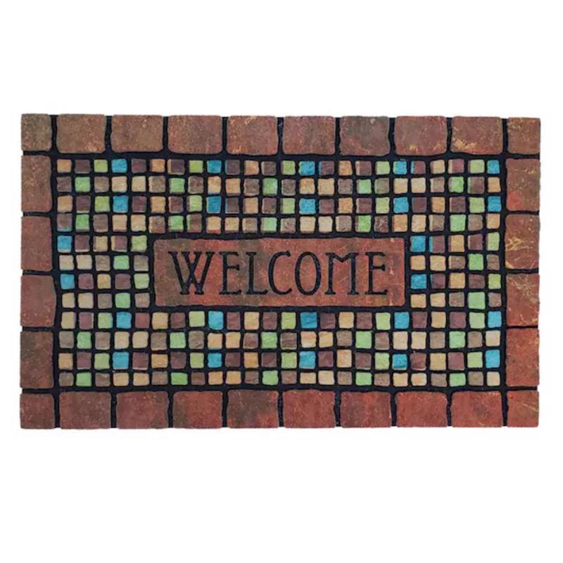 58783 Floor Mat, 30 in L, 18 in W, Terra Cotta Tiles Pattern, Nylon Surface, Multi-Color