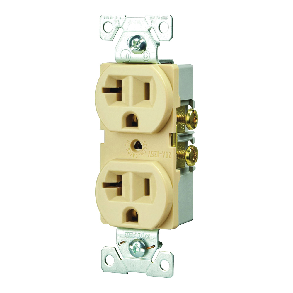 BR20V Duplex Receptacle, Nylon, Ivory, 2-Pole, 20 A, 125 V, NEMA: 5-20R, 60 Hz