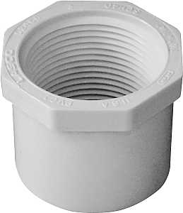 435732 Reducing Bushing, 1-1/2 x 1-1/4 in, Spigot x FPT, PVC, White, SCH 40 Schedule, 150 psi Pressure