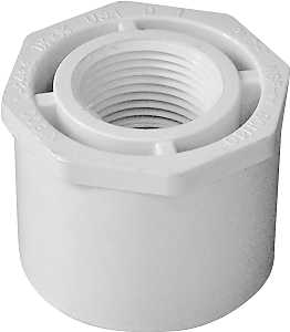 435730 Reducing Bushing, 1-1/2 x 3/4 in, Spigot x FPT, PVC, White, SCH 40 Schedule, 150 psi Pressure