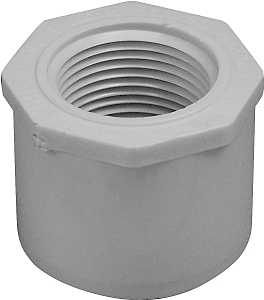 435731 Reducing Bushing, 1-1/2 x 1 in, Spigot x FPT, PVC, White, SCH 40 Schedule, 150 psi Pressure