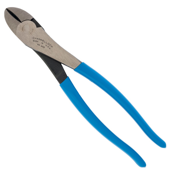 449 Diagonal Cutting Plier, 9.54 in OAL, Blue Handle, Pistol-Grip Handle, 1.12 in W Jaw, 1.02 in L Jaw