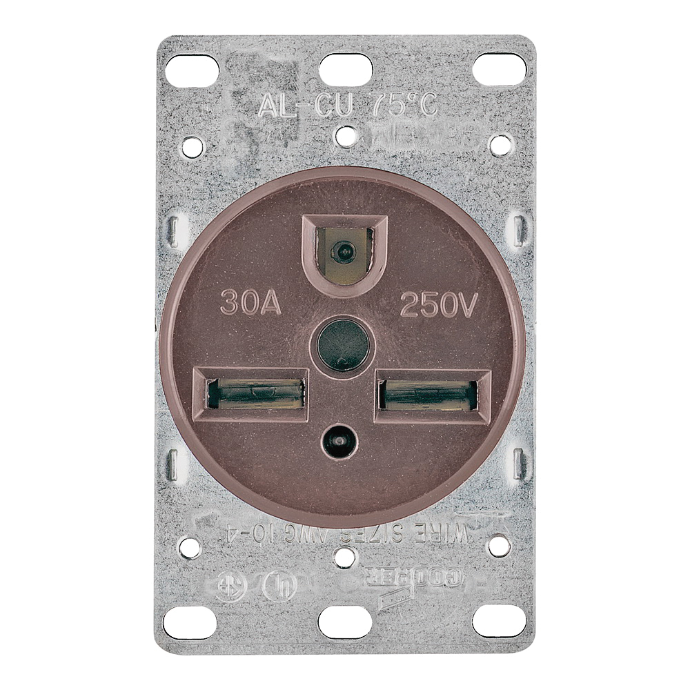 1234-BOX Power Receptacle, 2 -Pole, 250 V, 30 A, NEMA: NEMA 6-30R, Brown