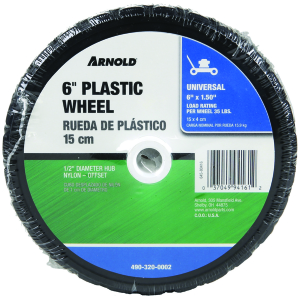 ARNOLD 490-320-0002 Lawn Mower Wheel, 6 x 1-1/2 in Tire, Diamond Tread, Plastic Rim