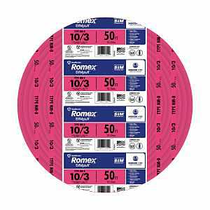 10/3NM-WGX50 Building Wire, 10 AWG Wire, 3-Conductor, 50 ft L, Copper Conductor, PVC Insulation, Nylon Sheath