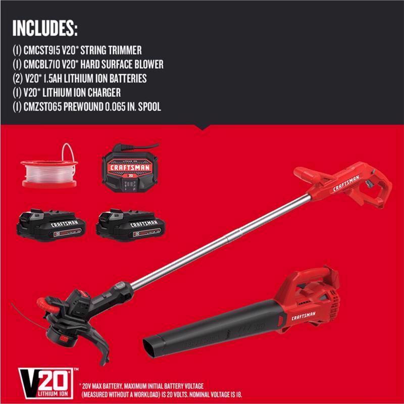 WEEDWACKER CMCK279C2 String Trimmer and Blower Combo Kit, Battery Included, 1.5 Ah, 20 V, Lithium-Ion