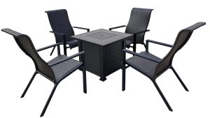 141603 Sierra Chat Set with Fire Table, Ceramic Tile/PE Wicker/Steel, Dark Brown, Powder Coated