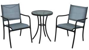 59596 Bahamas Bistro Set, 3-Piece, 220 lb Seating, Steel with Tempered Glass Top Tabletop