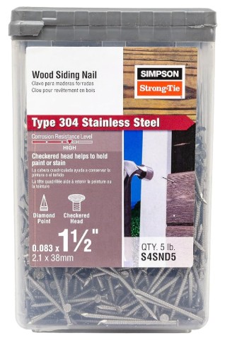 S4SND5 Siding Nail, 4D, 1-1/2 in L, Stainless Steel, Full Round Head, Annular Ring Shank, 5 lb