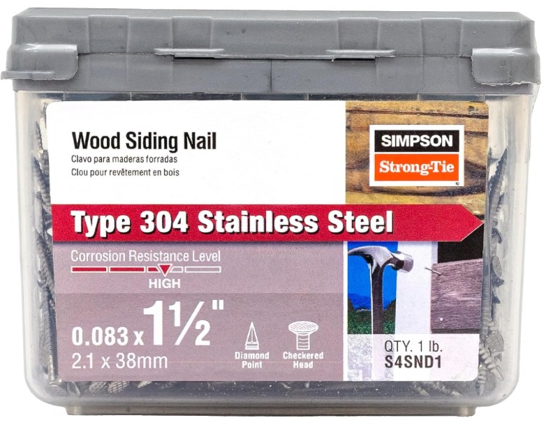 S4SND1 Wood Siding Nail, 4D, 1-1/2 in L, Stainless Steel, Full Round Head, Annular Ring Shank, 1 lb