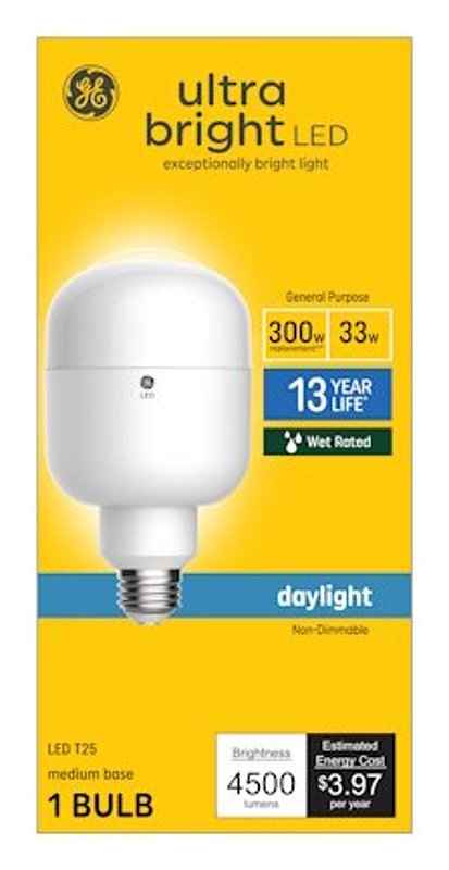 93128936 LED Light Bulb, T25 Tubular Lamp, 300 W Equivalent, E26 Medium Lamp Base, Daylight Light, 5000 K Color Temp