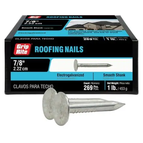 78EGRFG1 Roofing Nail, 7/8 in L, Wide Flat Head, 11 ga, Steel, 269/BX