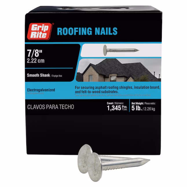 78EGRFG5 Roofing Nail, 7/8 in L, Wide Flat Head, 11 ga, Steel, 1345/BX