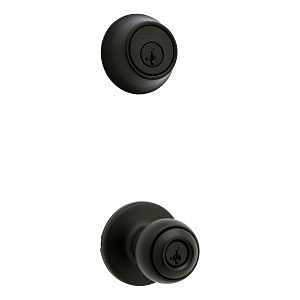 96900-449 Door Knob Combo Pack with Deadbolt, Keyed Entry with Turn Lock, Polo Design, Matte Black, 3 Grade