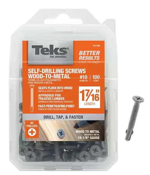 21380 Screw, #10 Thread, 1-7/16 in L, Coarse Thread, Flat Head, Phillips Drive, Self-Drilling, Self-Tapping Point, Steel, Zinc, 100 ea