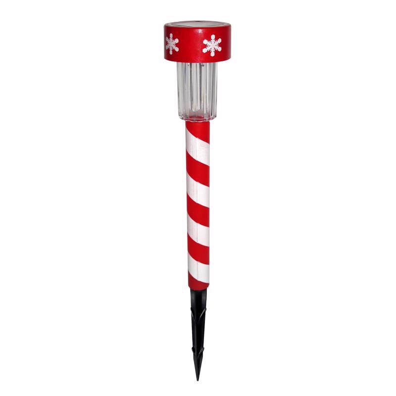 SLZ136BB-48 Solar Stake, Mini Candy Cane, Plastic, Red/White