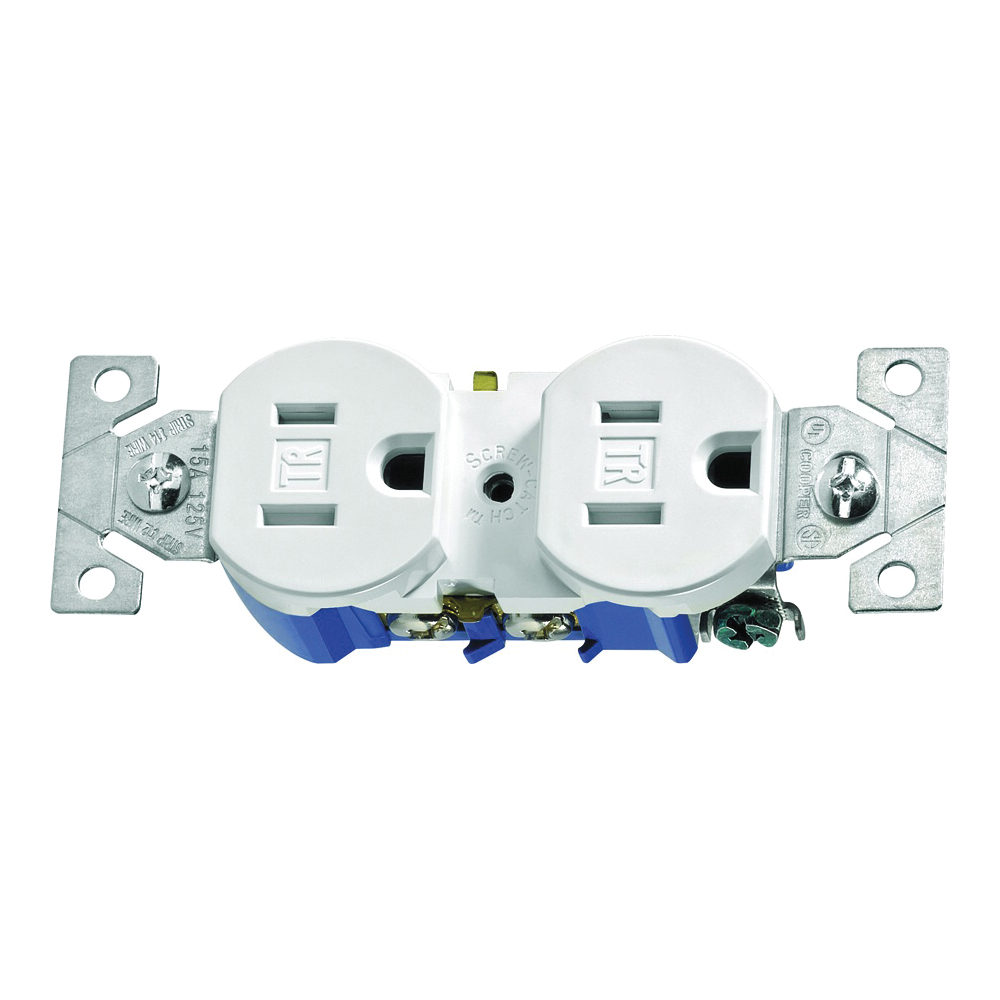 TR270W-BOX Duplex Receptacle, PVC, White, 2-Pole, 3-Wire, 125 V, Push-in, Side Wiring, NEMA: 5-15R