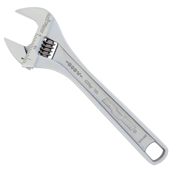 WIDEAZZ Series 808W Adjustable Wrench, 8 in OAL, 1.18 in Jaw, Steel, Chrome, I-Beam Handle