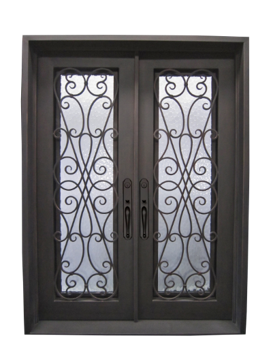72 in x 96 in, Fullview, Wrought Iron, Amorosa Double, Flemish + Low E, Square Top, Aged Bronze Patina, Inswing, Double Exterior Prehung Door, Left Hand, Aged Bronze Patina Hinges
