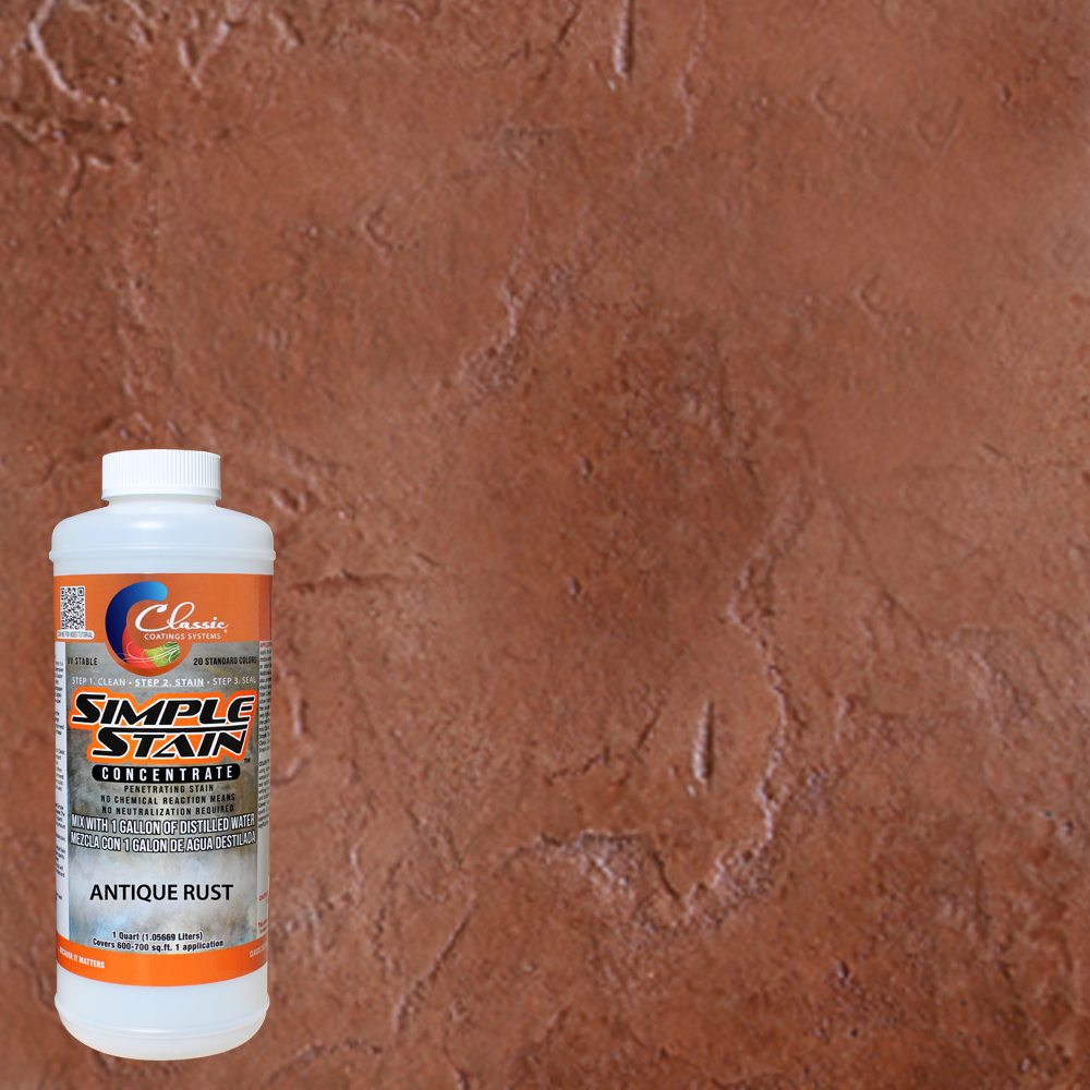 Simple Stain Concentrated Semi-Transparent Water Based Interior/Exterior Concrete Stain Antique Rust, 1 qt