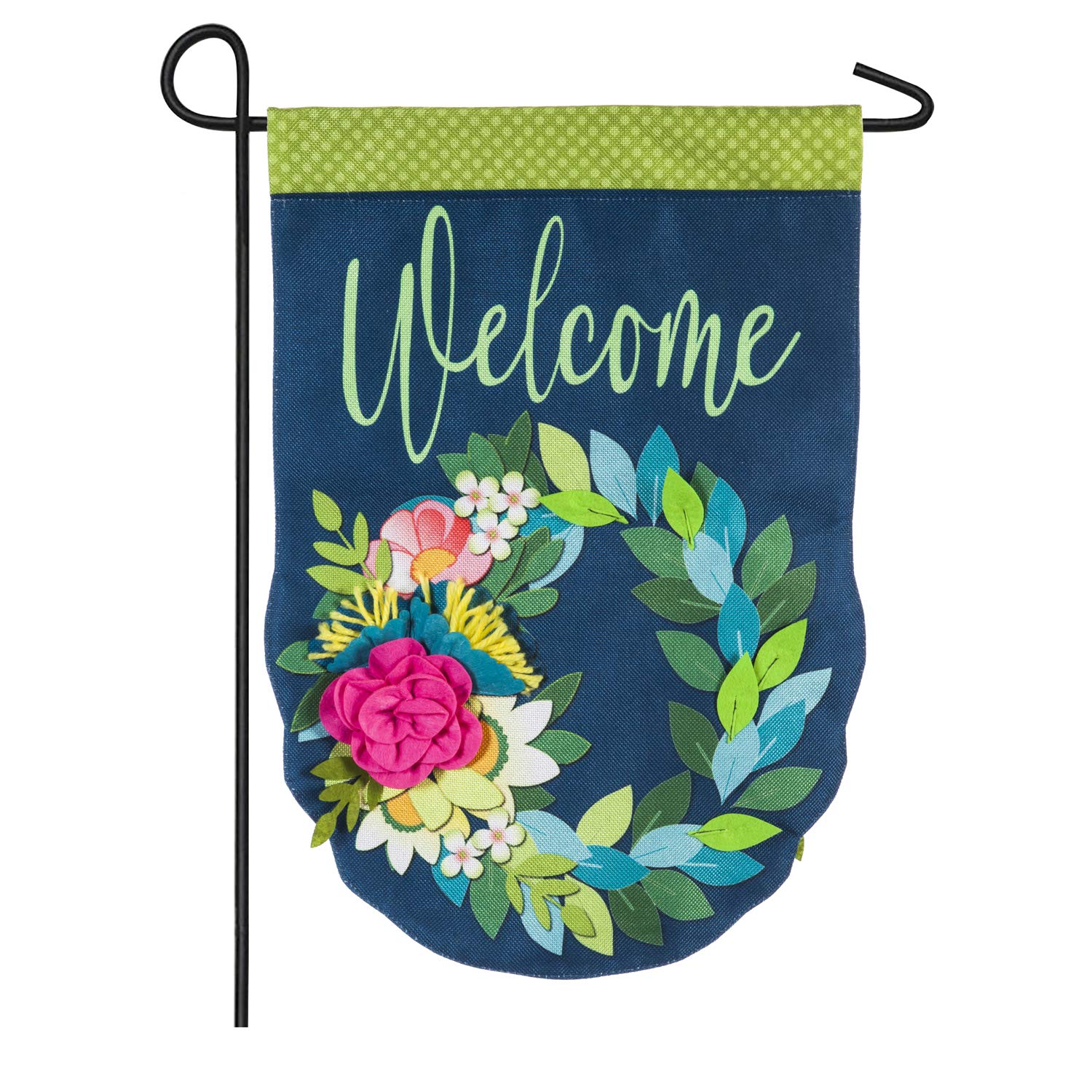 BFKJ3ZBGF325 Garden Flag, 18 in L, 12-1/2 in W, Greenery, Welcome, Burlap
