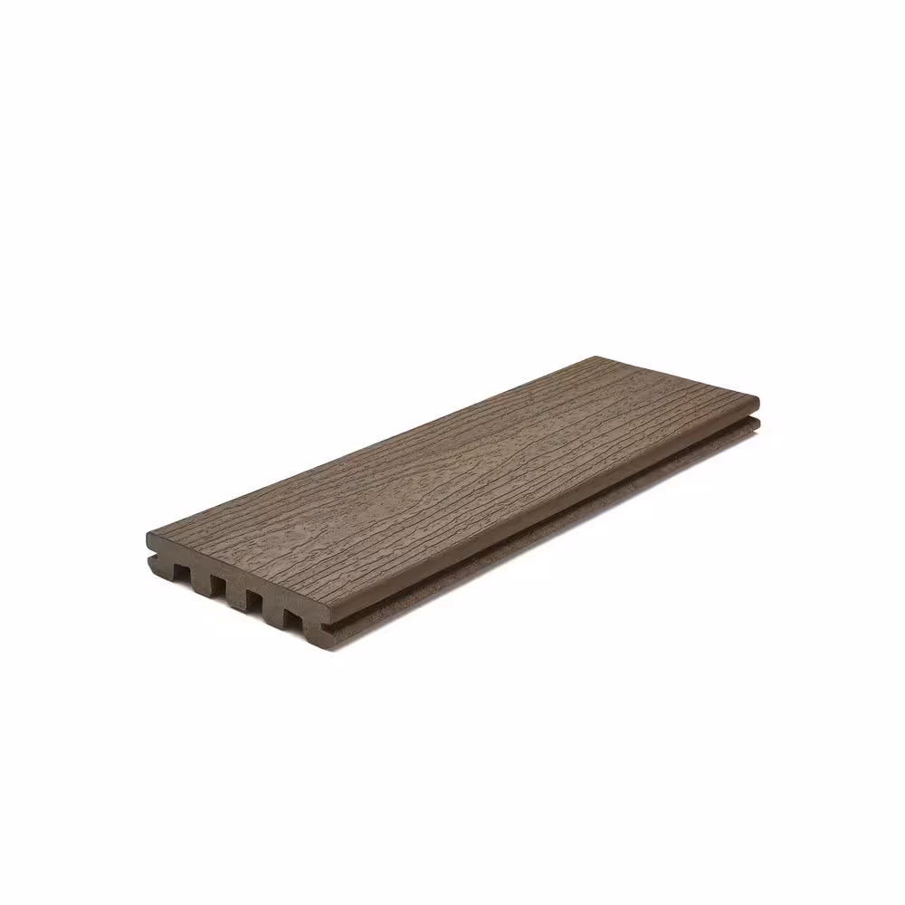 Enhance Naturals CB010620E2G01 Grooved-Edge Decking Board, 20 ft L, 6 in W, 1 in T, Thermoplastic/Wood, Coastal Bluff