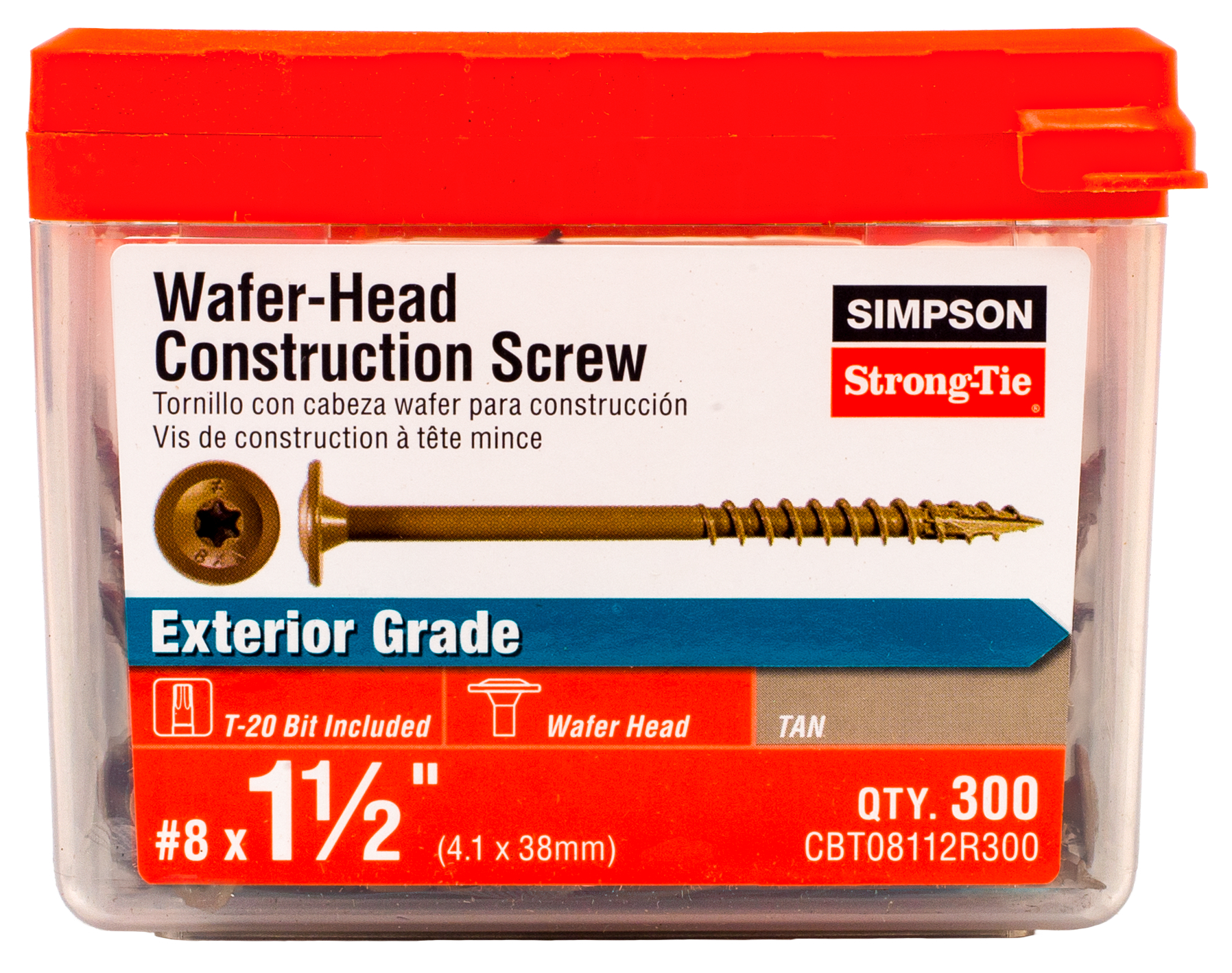 CBT08112R300 Construction Screw, #8 Thread, 1-1/2 in L, Serrated Thread, Wafer Head, 300, Steel, Quik Guard® Coating