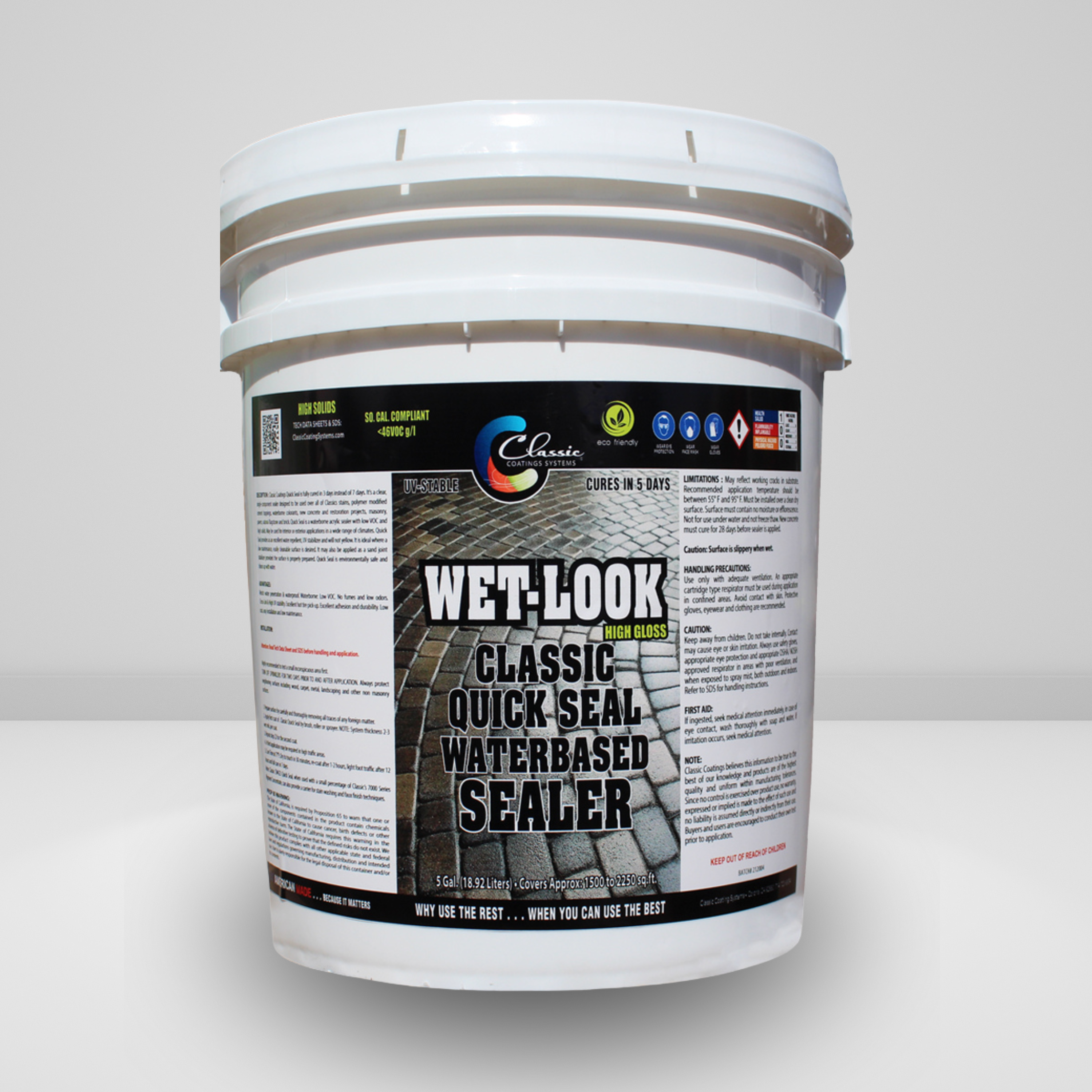 Quick Seal Wet Look High Gloss Water Based Sealer, Clear, 5 gal