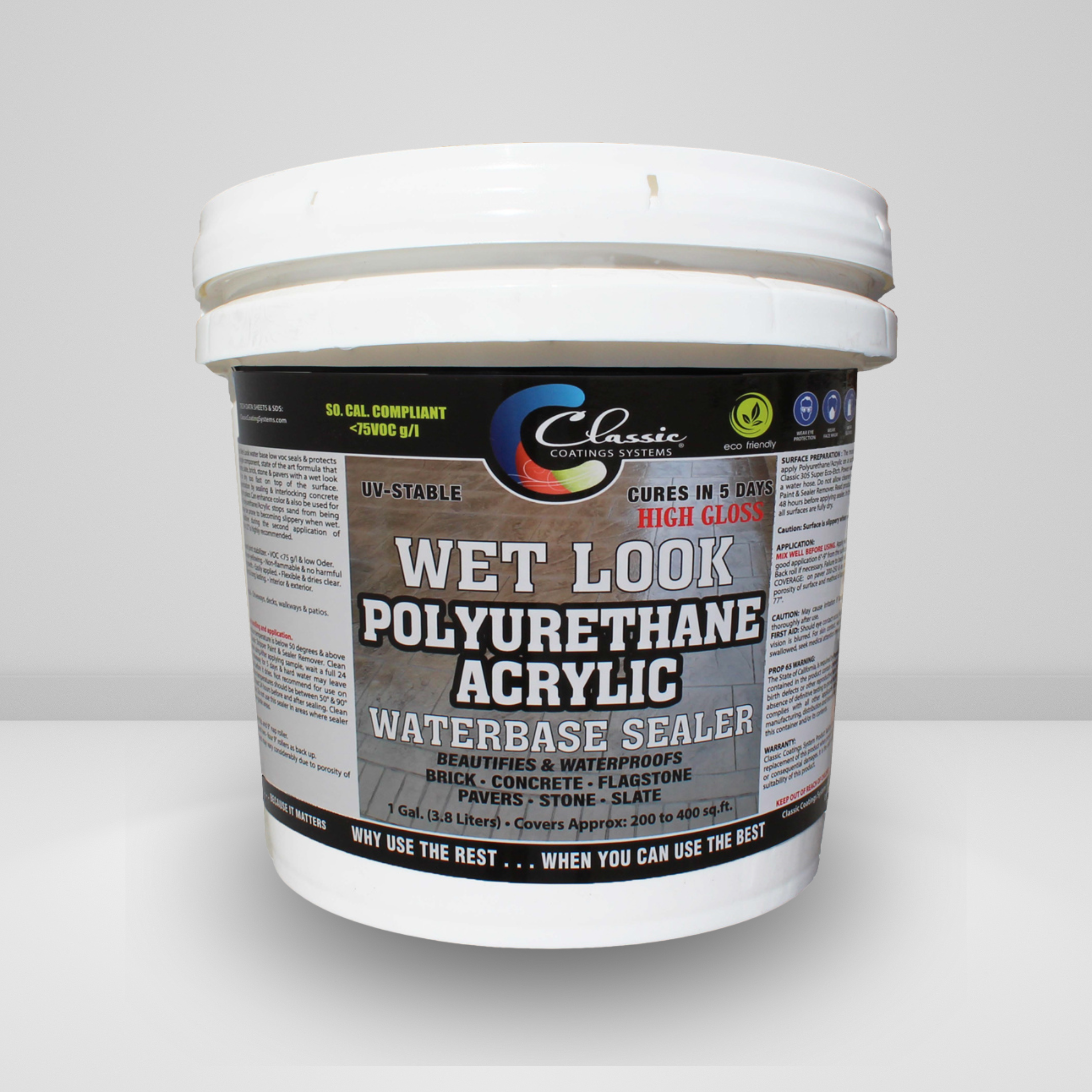 Classic Wet Look High Gloss Polyurethane Acrylic Sealer, Clear, 5 gal