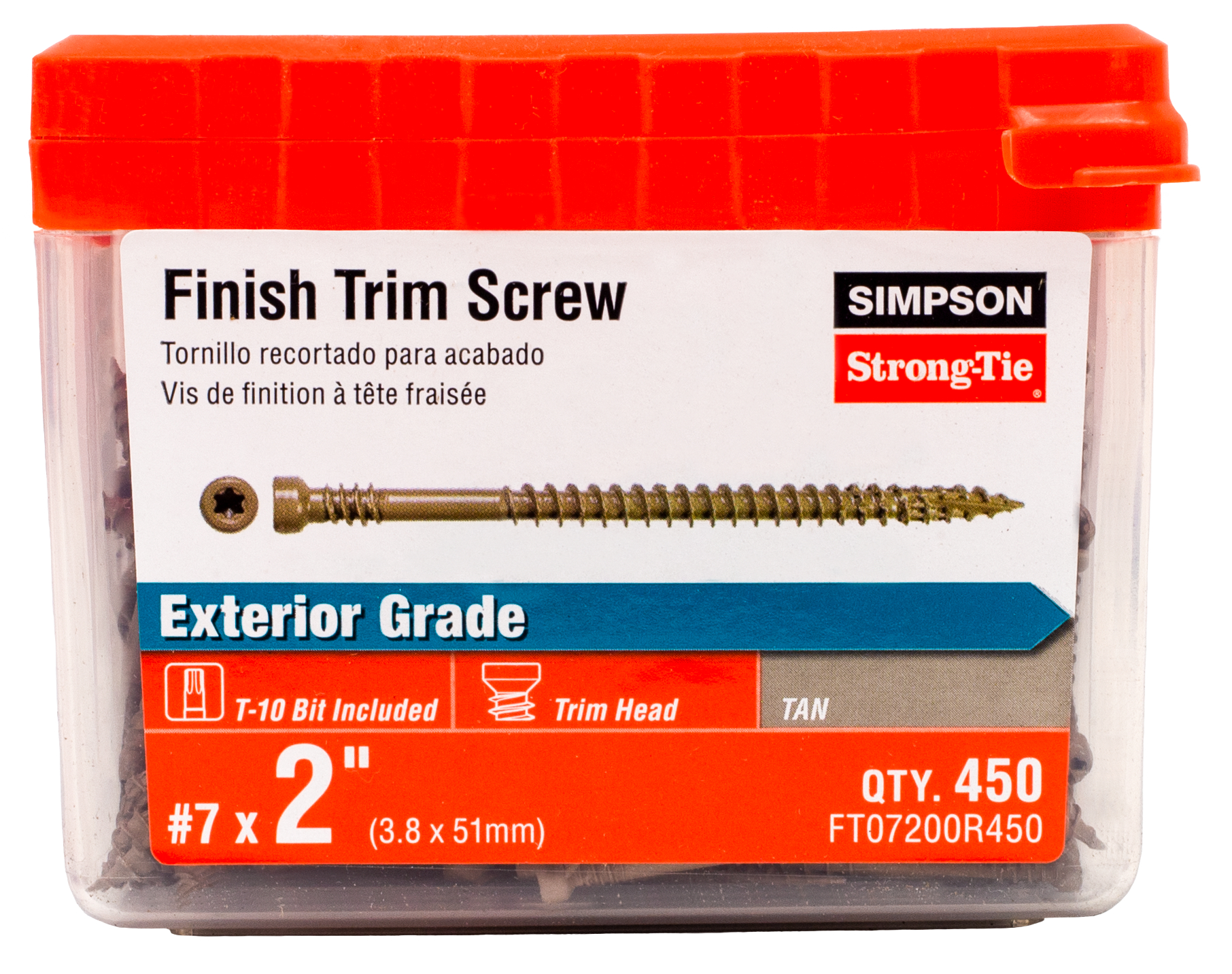 FT07200R450 Finishing Trim Screw, #7 Thread, 2 in L, Serrated Thread, Trim Head, 450, Steel, Quik Guard® Coating