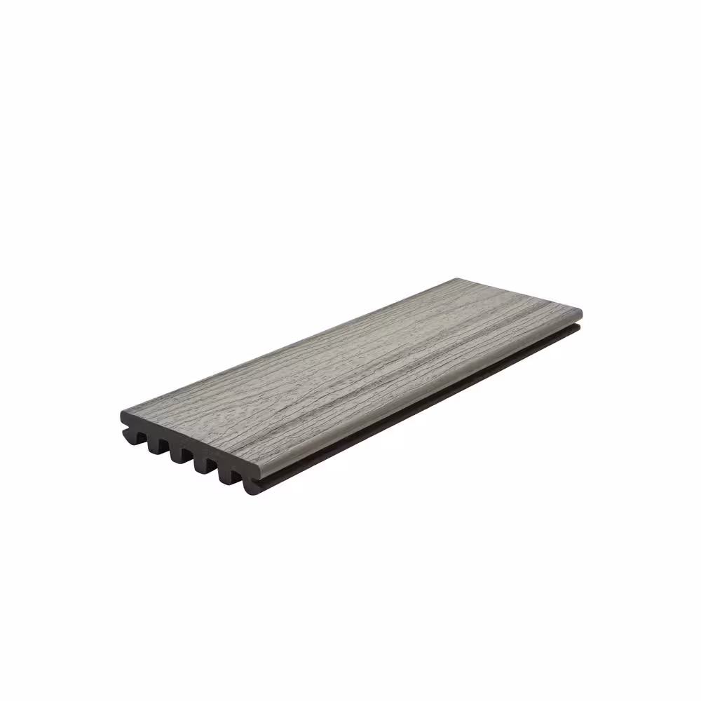 Enhance FW010612E2G01 Grooved-Edge Decking Board, 12 ft L, 6 in W, 1 in T, Plastic/Sawdust/Wood, Foggy Wharf