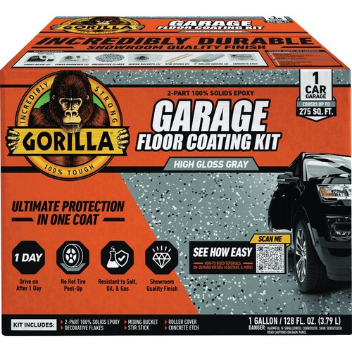 118492 Garage Floor Coating Kit, For 1-Car Garage, High-Gloss, Gray