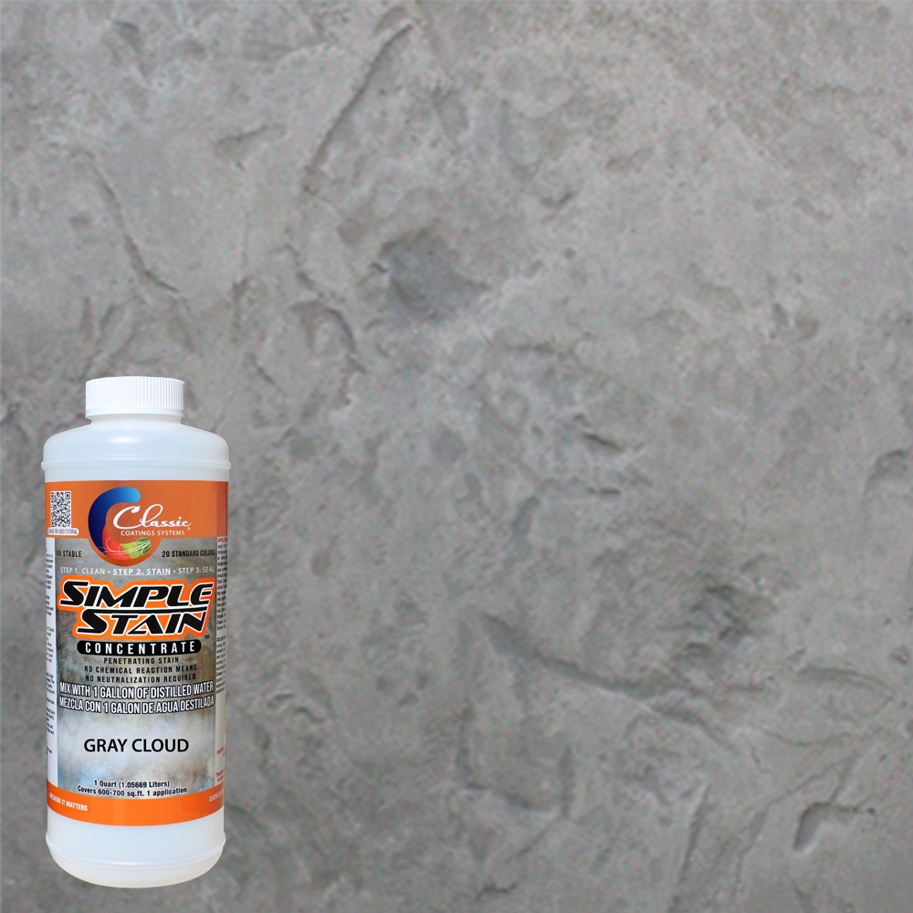 Simple Stain Concentrated Semi-Transparent Water Based Interior/Exterior Concrete Stain Gray Cloud, 1 qt