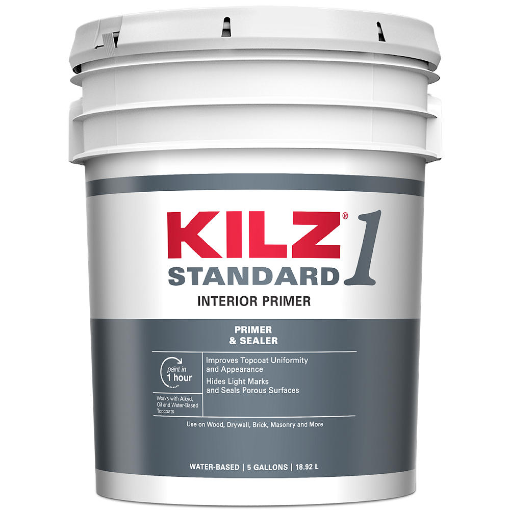 L201105 KILZ Standard Interior Primer, Sealer & Stainblocker, White, 5-Gallon, Water Base