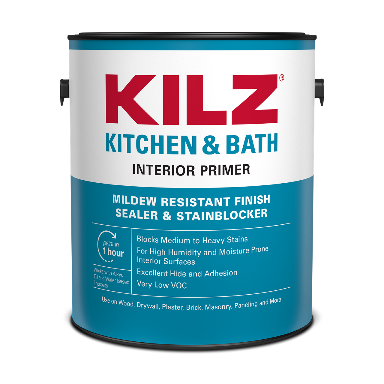 L204511 KILZ Kitchen & Bath Interior Primer, Sealer & Stainblocker, White, 1-Gallon, Water Base