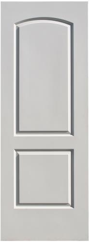 32 in x 80 in, Camber Top, 2 Panel, Smooth, Steel, Primed, Exterior Prehung Door, Right Hand, Satin Nickel Hinges