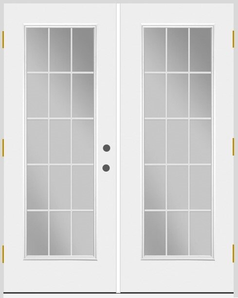 60 in x 80 in, Fullview, 15 Lite Internal Grille, Steel, Primed, French Door, Right Hand, Yellow Zinc Hinges