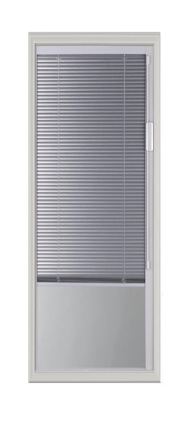 32 in x 80 in, Fullview, Mini Blind, Smooth, Fiberglass, Primed, Exterior Prehung Door, Left Hand, Satin Nickle Hinges