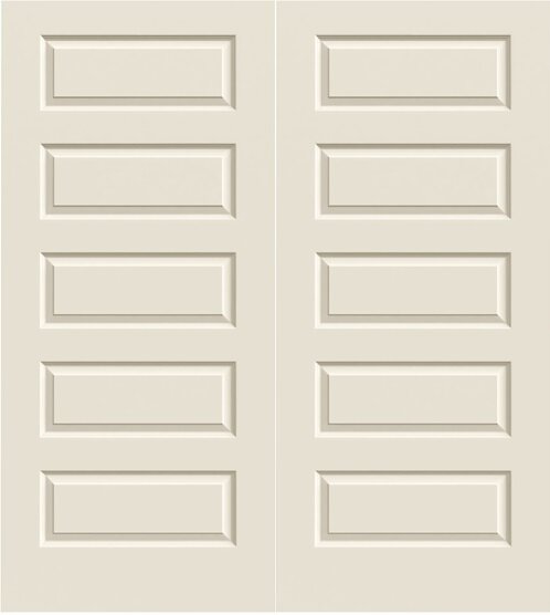 36 in x 80 in, Rockport, Primed, 5 Panel, Unfinished, Wood Composite, Hollow Core, Interior Double Prehung Door, Black Hinges